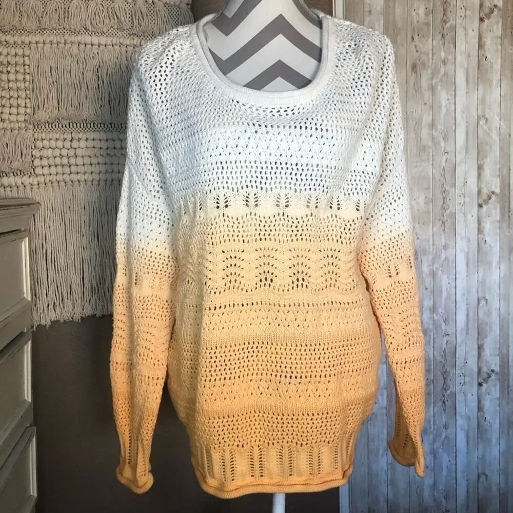 Seven7 Orange Cream Dip Dye Ombre Sweater Size Large